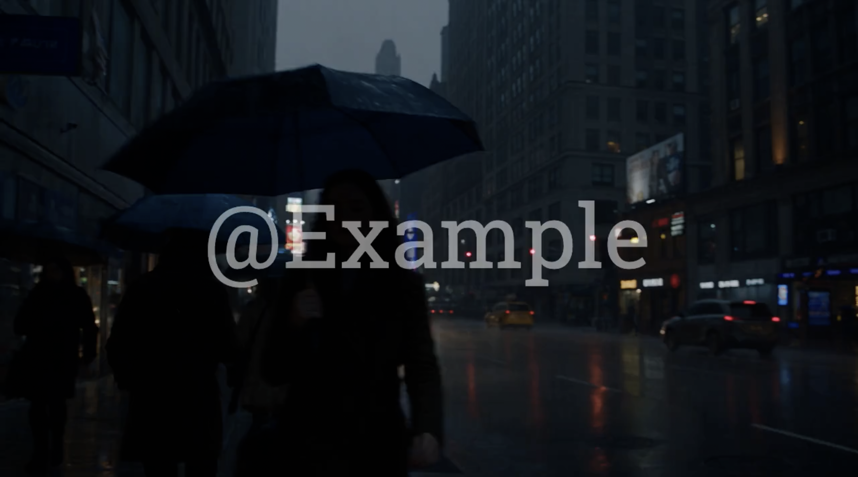 Rainy city video frame with a large username watermark
