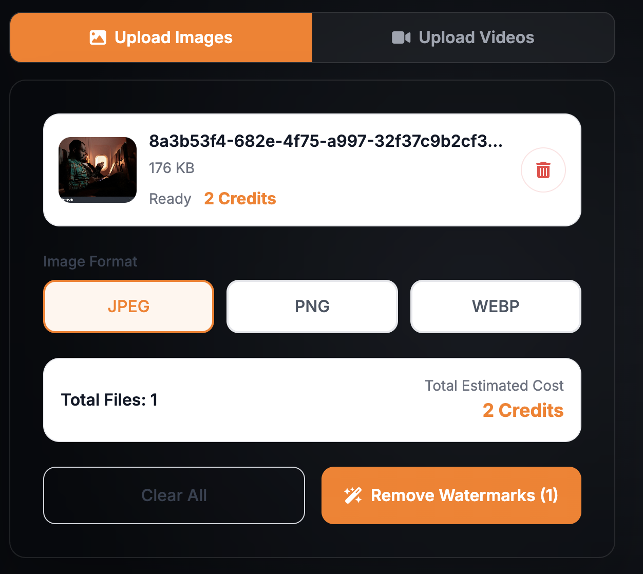 AIAI browser workspace for image watermark removal