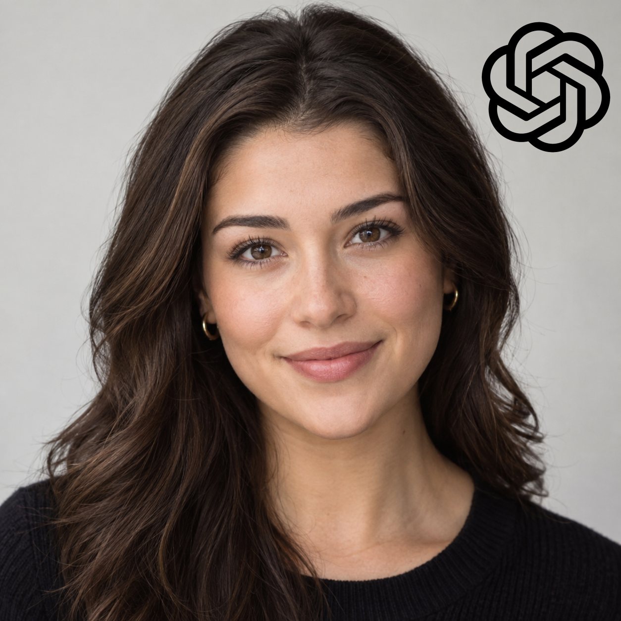 AI-generated portrait with a visible platform logo
