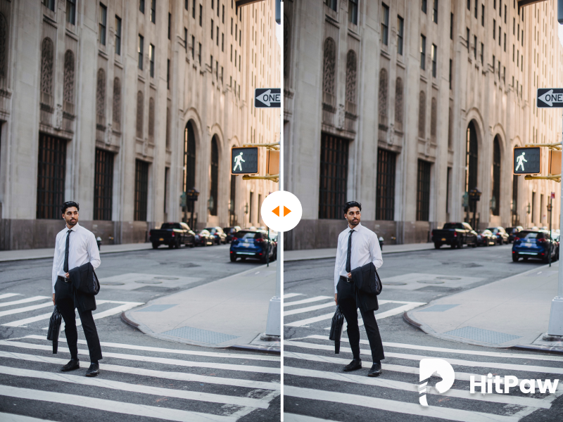 Before and after comparison with a HitPaw watermark