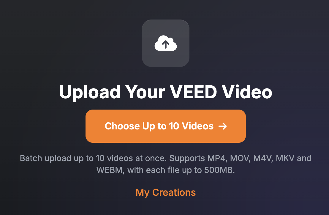 VEED video upload interface