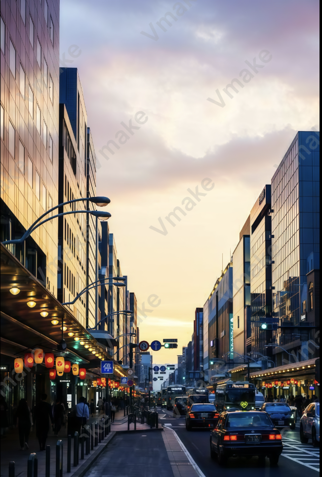Example image with repeated Vmake watermarks over a detailed street scene