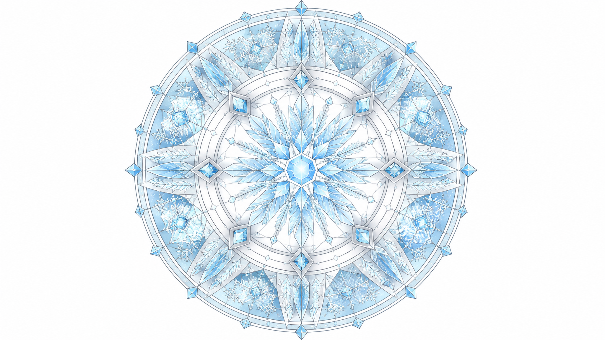 AI Mandala Generator 冰晶雪花主题蓝白曼陀罗效果图