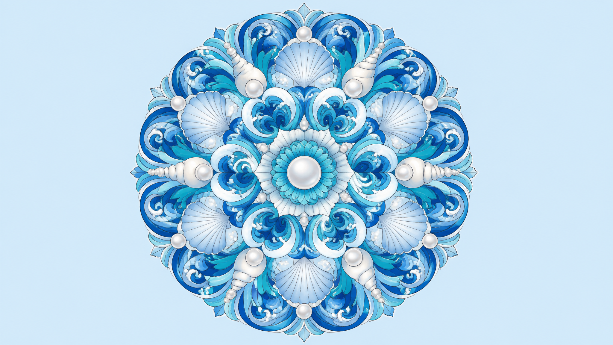 AI Mandala Generator 蓝绿色海浪贝壳主题曼陀罗效果图