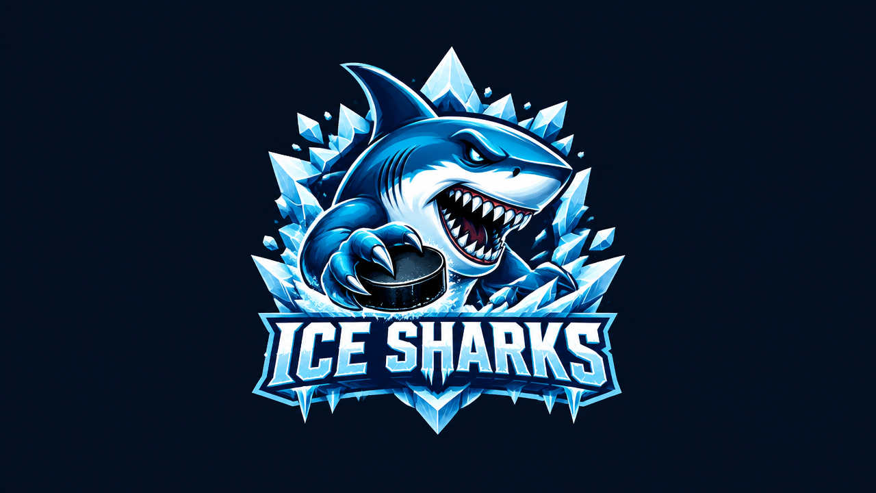 AI Sports Team Logo Generator 冰蓝鲨鱼冰球队徽与 Ice Sharks 队名效果图