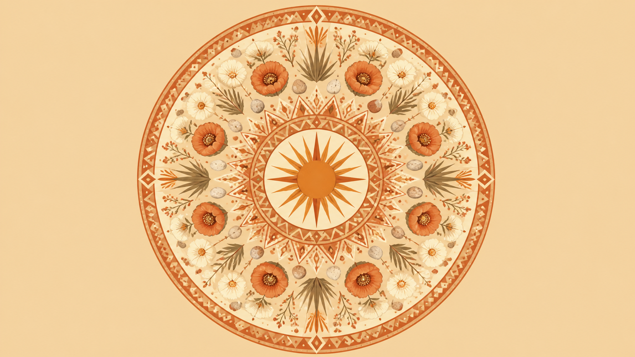 AI Mandala Generator 沙漠阳光与几何图案曼陀罗效果图