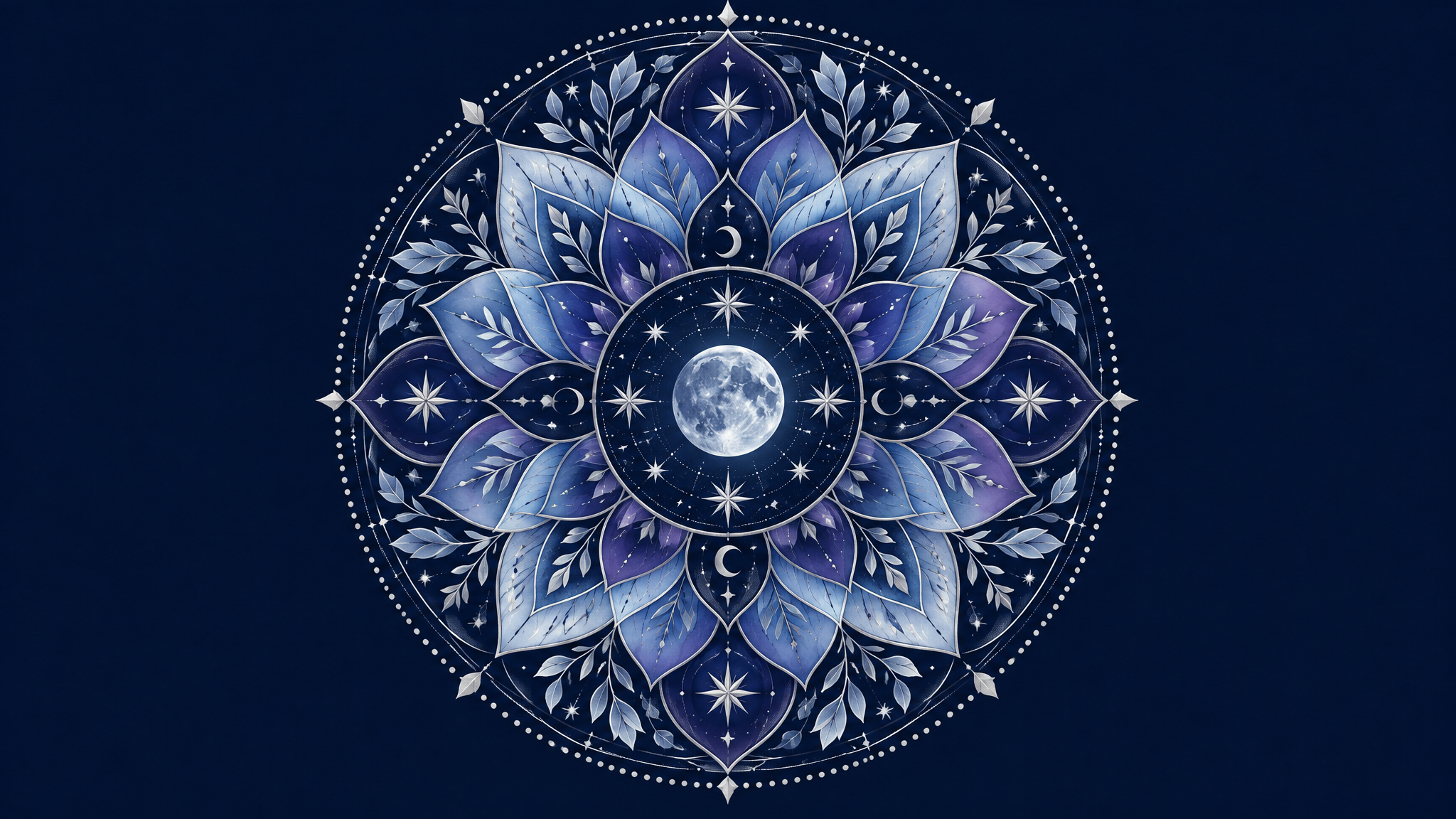 AI Mandala Generator 月亮星空与花瓣主题曼陀罗效果图
