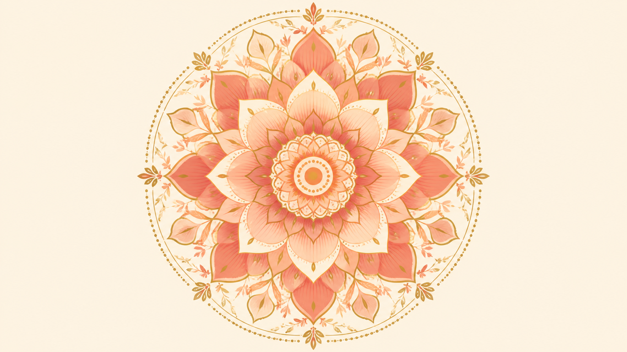 AI Mandala Generator 珊瑚橙与金色花瓣日出曼陀罗效果图