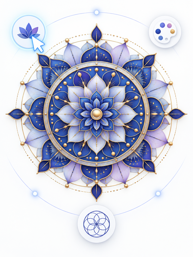 AI Mandala Generator 通过简单图形与配色选择生成完美对称曼陀罗效果图