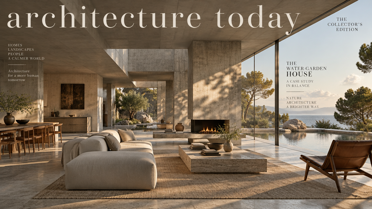 alt="Full-bleed minimalist architecture and spatial design magazine cover created using AI magazine generator"