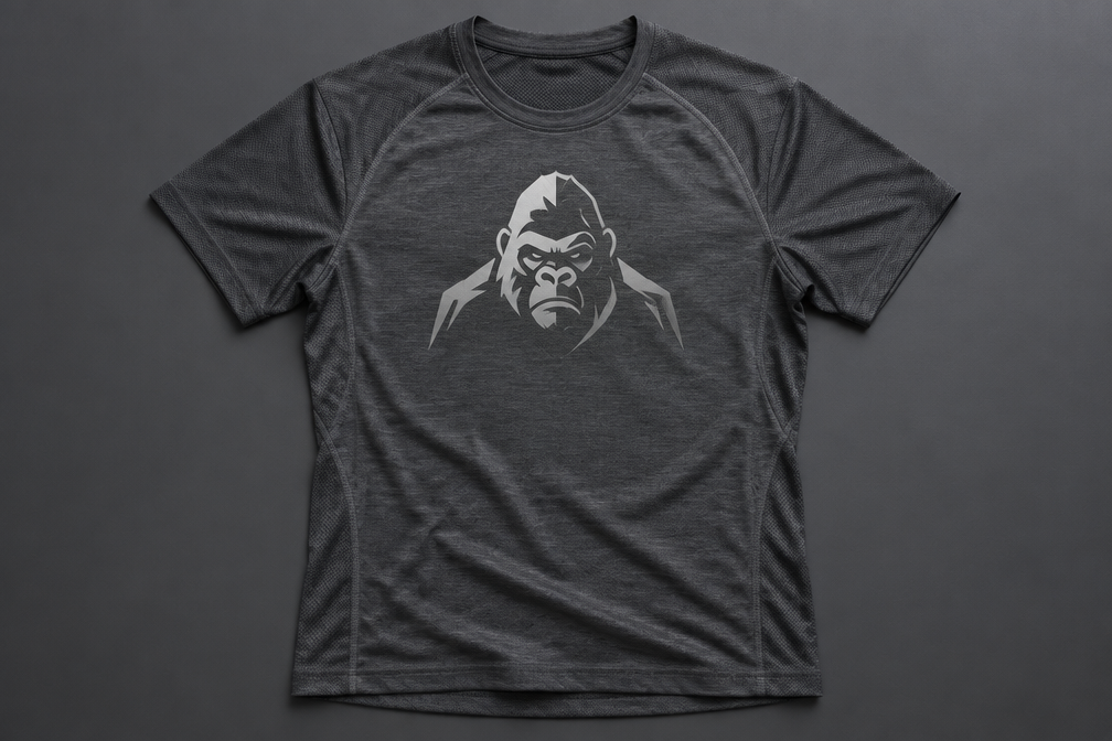 Technical athletic performance t-shirt flat-lay mockup designed with AI t shirt design generator