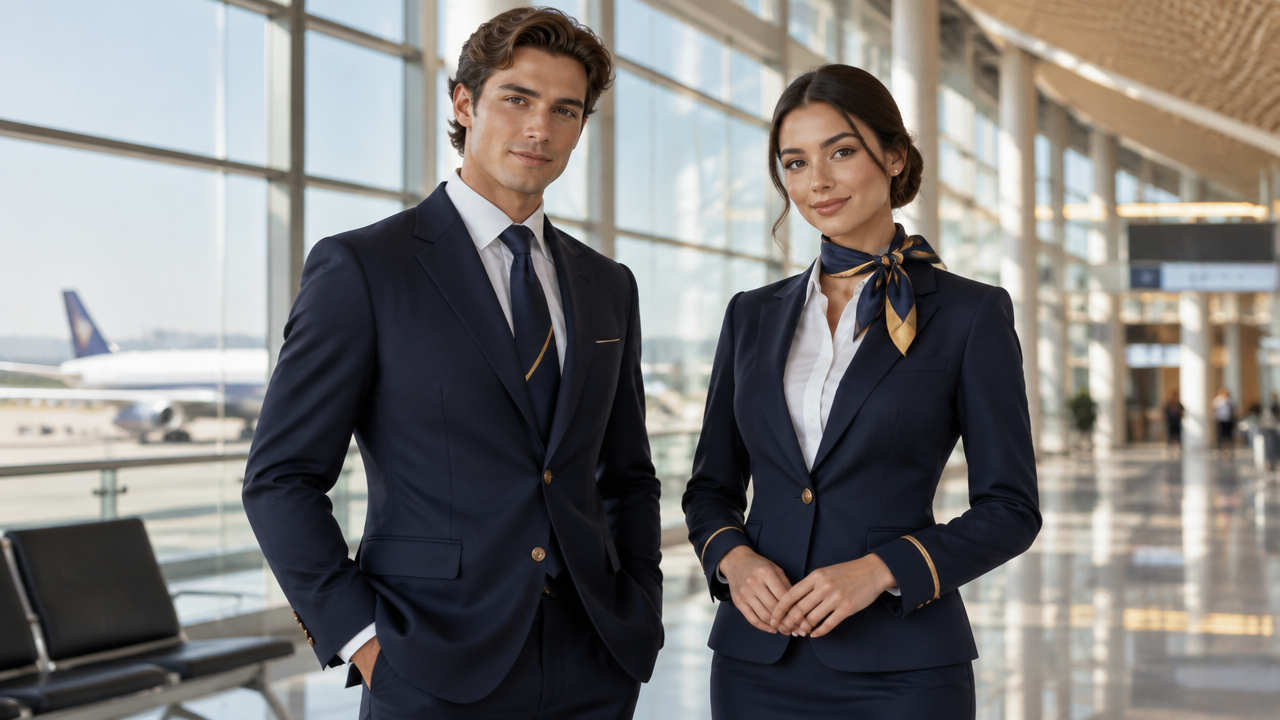 Modern corporate staff and airline hospitality uniform design created with AI uniform generator