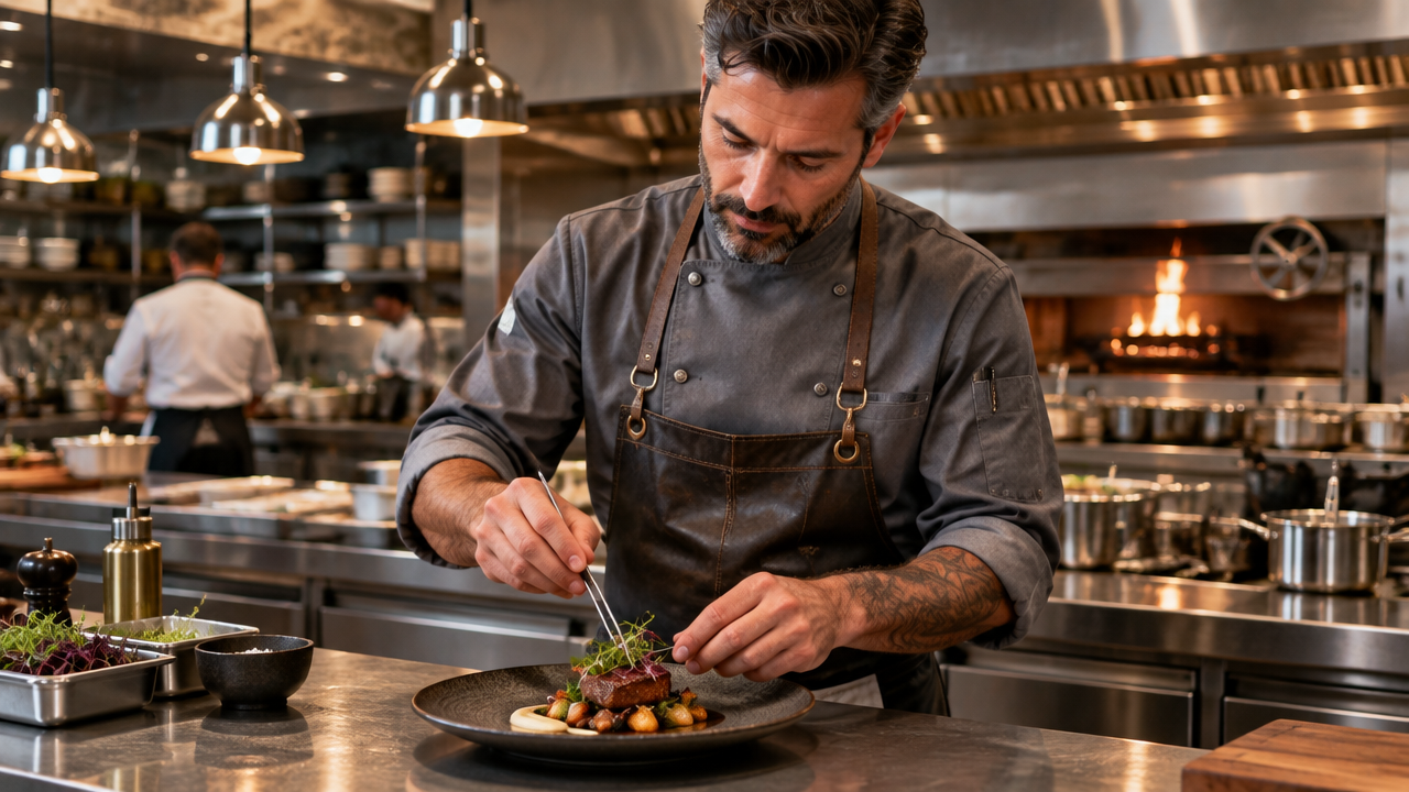 Modern luxury restaurant chef coat and kitchen uniform designed with AI uniform generator