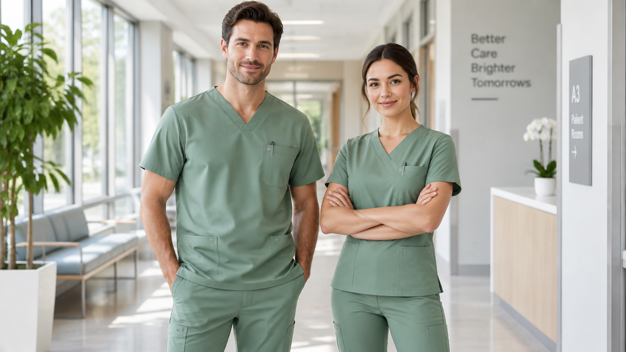 Ergonomic medical scrubs and healthcare staff uniform created using AI uniform generator