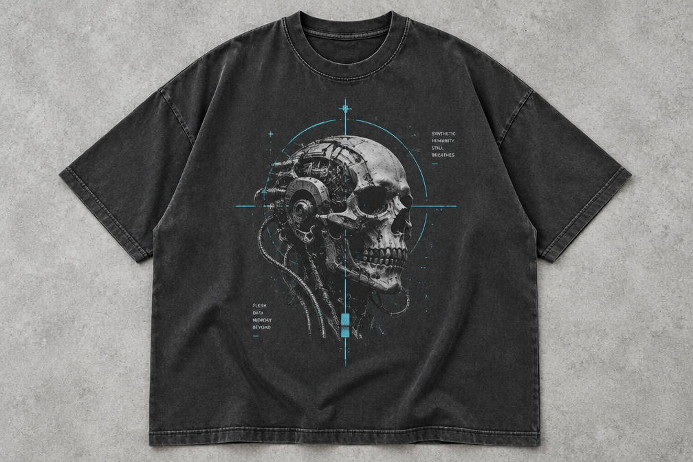 Oversized boxy streetwear heavyweight cotton t-shirt flat-lay mockup created with AI t shirt design generator