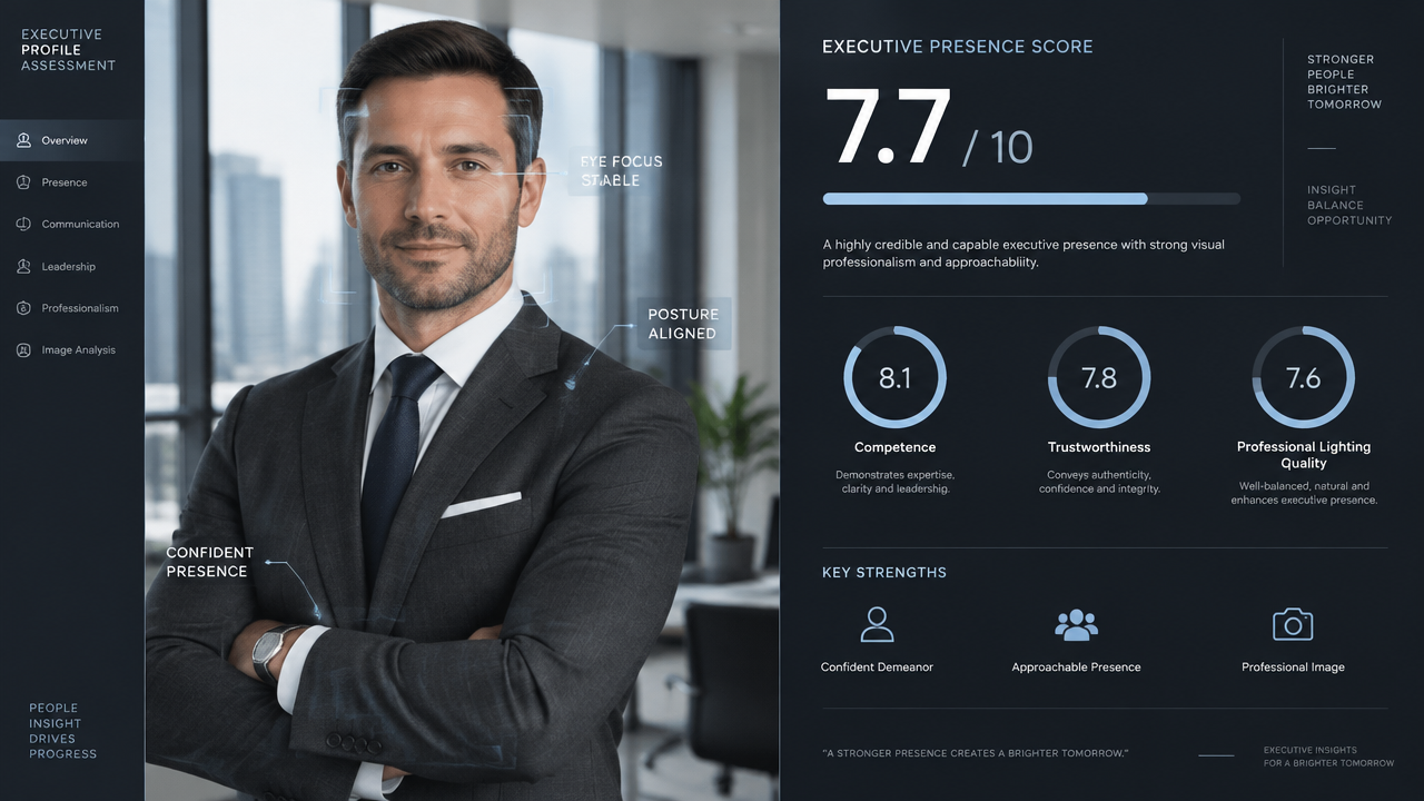 alt="Executive headshot and corporate personal branding score evaluated with AI looks rater generator"