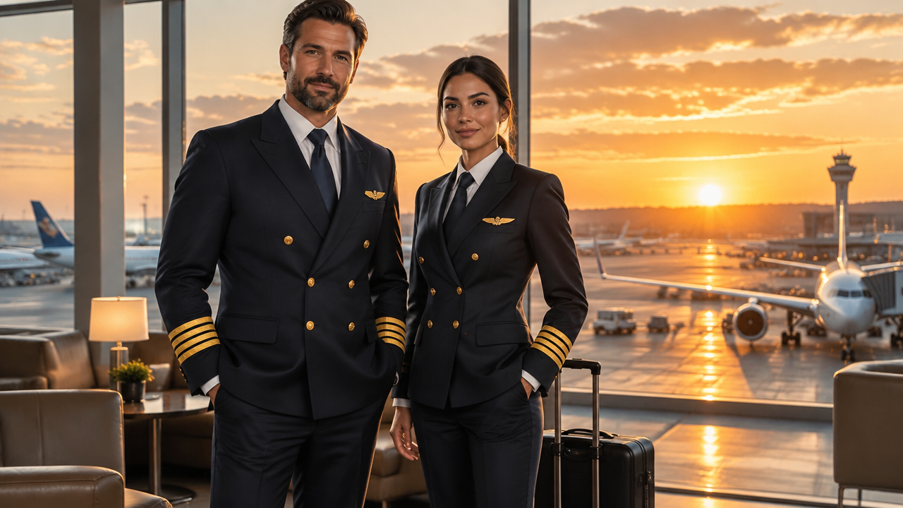 Professional airline pilot captain uniform and aviation crew attire generated by AI uniform generator