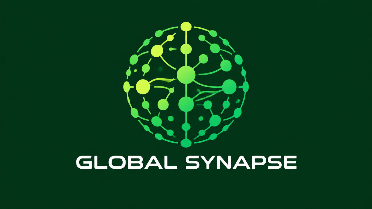 A simple IT logo design of spherical data network connection node topology on a dark green background