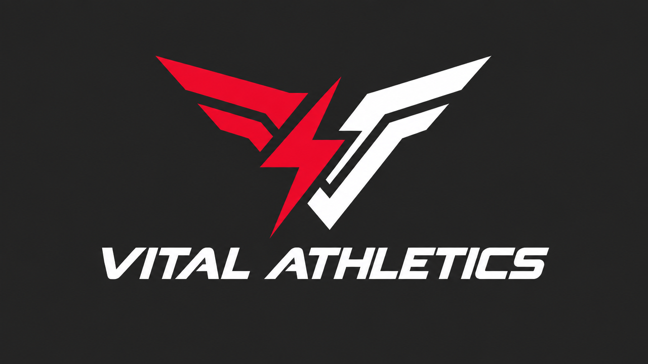 The sharp and dynamic red and white zigzag lines on a graphite black background and the Logo design of the "Speedy Wings" sports and fitness brand