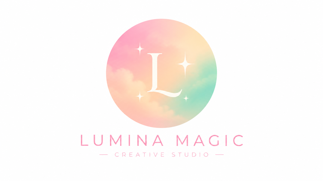 A dreamy pastel gradient and starlight macaron-style circular Logo design on a pure white background