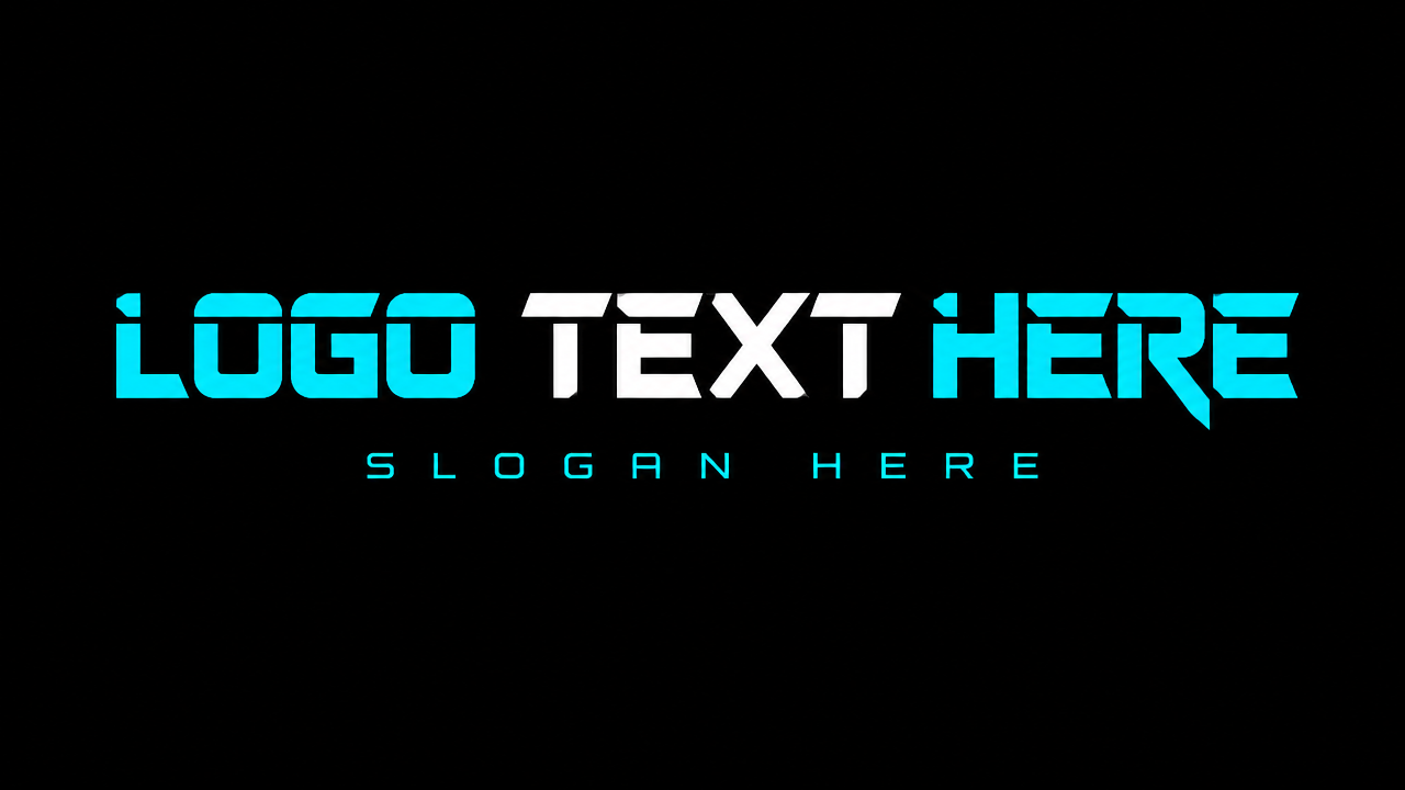 Electric light cyan blue Future Technology laser cut font pure text Logo design effect on pure black background