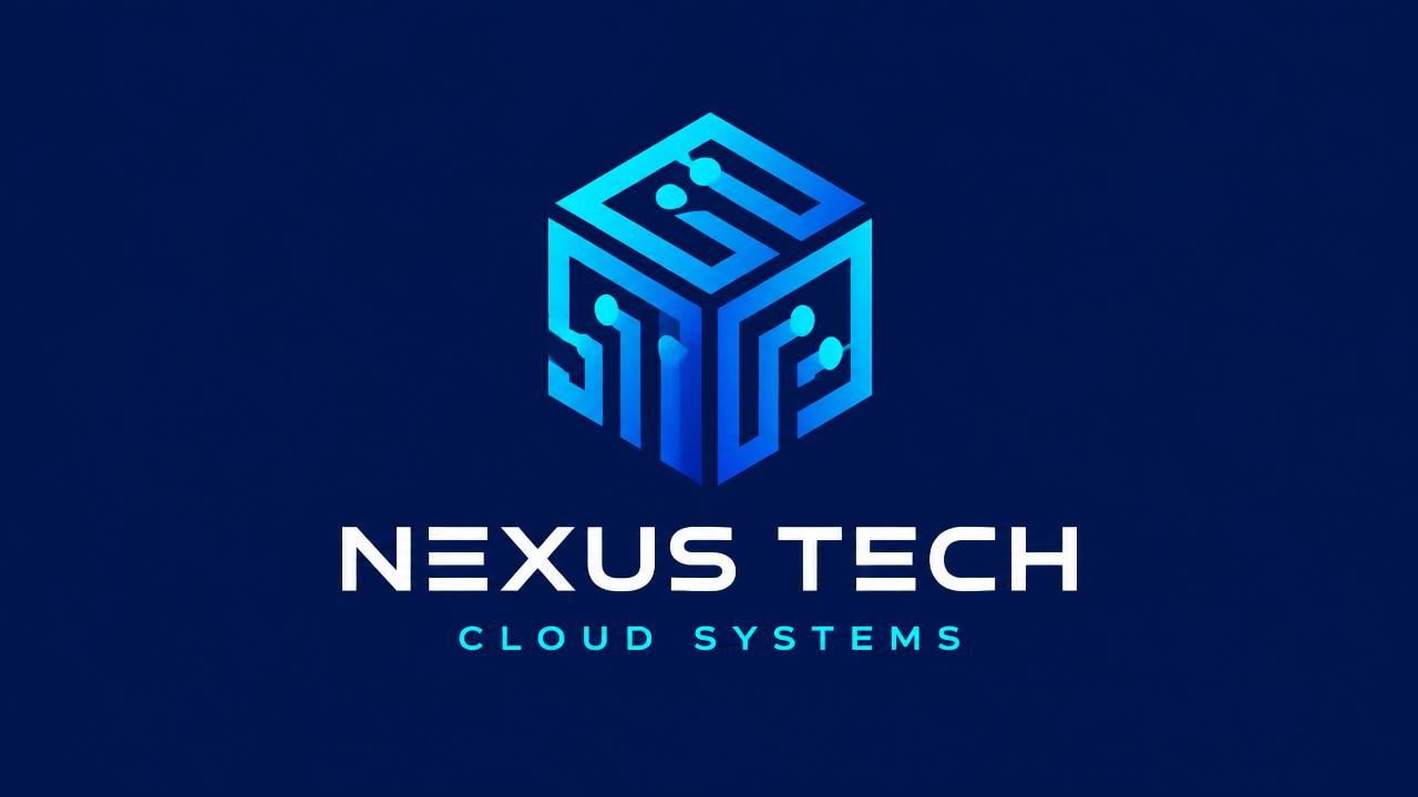 A simple IT company Logo design featuring an equiaxed measurement data cube and circuit nodes on a deep blue solid background.