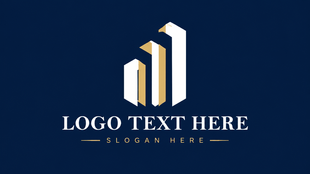 A minimalist geometric ascending pillar on a dark blue background card. Logo design template for enterprise management and strategic consulting services
