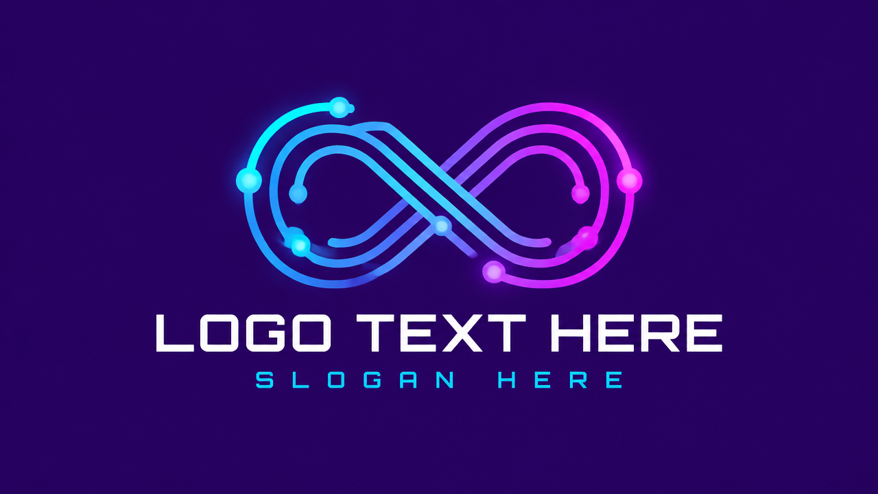Logo design template for IT Operation and Maintenance and Technical Support services of Quantum infinite loops and circuit Nodes on Deep Purple Base Plate