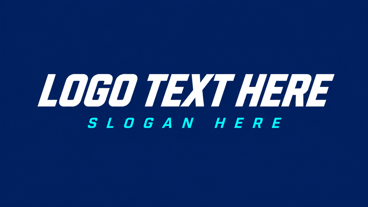 The design effect of the white dynamic forward-tilted bold plain text Logo font on a deep blue solid background