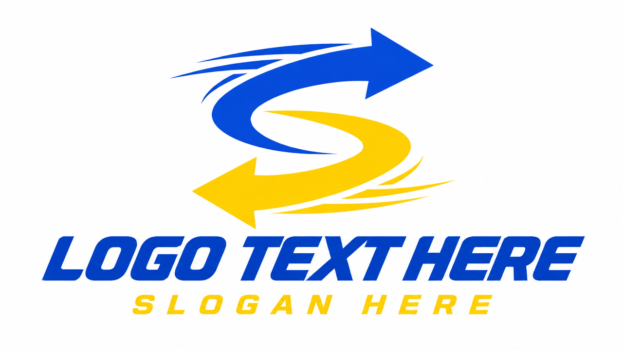Logo design template for same-city delivery and modern logistics express service with bidirectional rapid arrow S-curve on pure white background