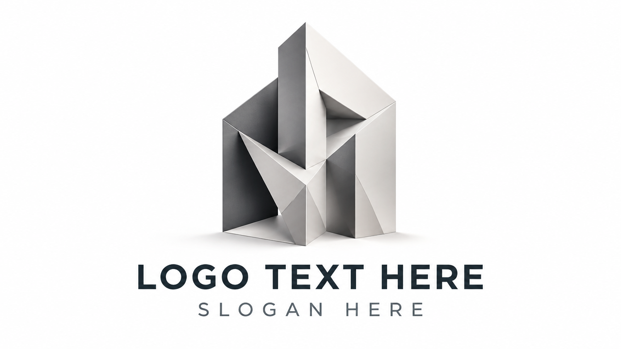 alt="纯白背景上的折纸低多边形水晶棱镜现代建筑事务所3D立体Logo设计"