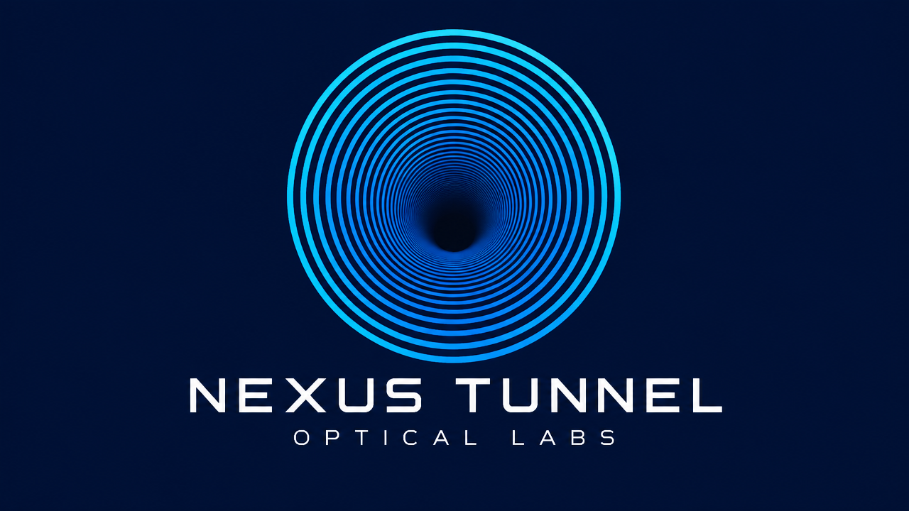 The minimalist circular Logo design of the dense concentric circle perspective tunnel of Opple Art on a deep blue solid background