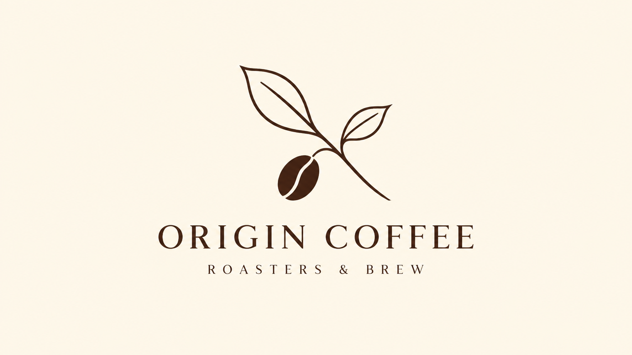 The Logo design and brand logo of the boutique coffee shop featuring extremely simple lines of coffee plant branches on a warm milk white background