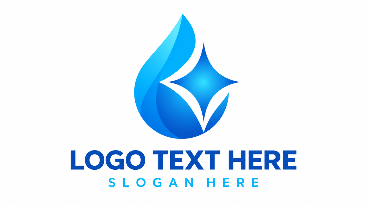 A minimalist Logo design template for home cleaning and sanitation services featuring crystal-clear water droplets and four-cornered starlight on a pure white background