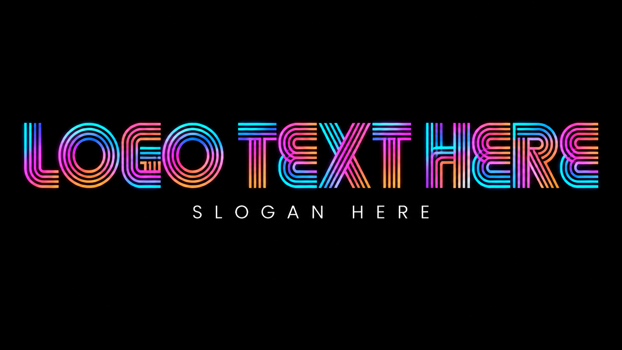 Neon multiple parallel lines on a pure black background, retro futuristic special art font, pure text Logo design effect