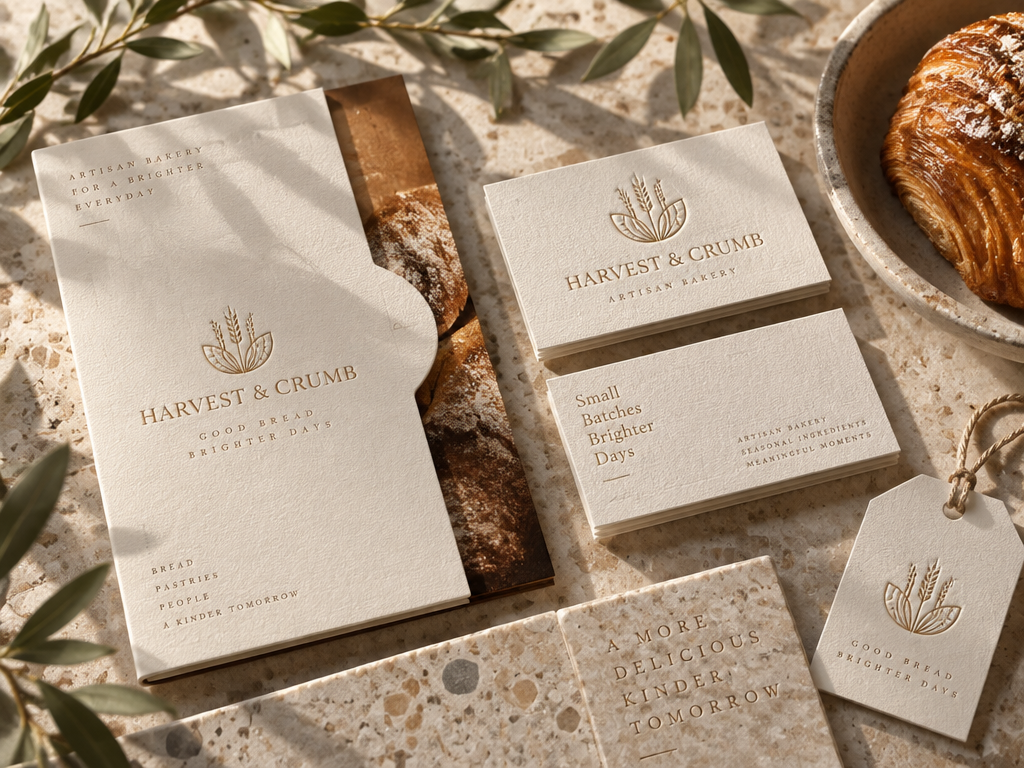 High-quality brand VI comprehensive display for start-up bakeries: AI bakery Logo design and production of embossed gold-embossed business cards and premium packaging solutions, low-cost replacement of expensive designers.