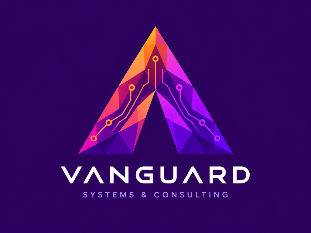 IT logo design with geometric prism emblem, circuit details, purple background, modern tech branding vector style.