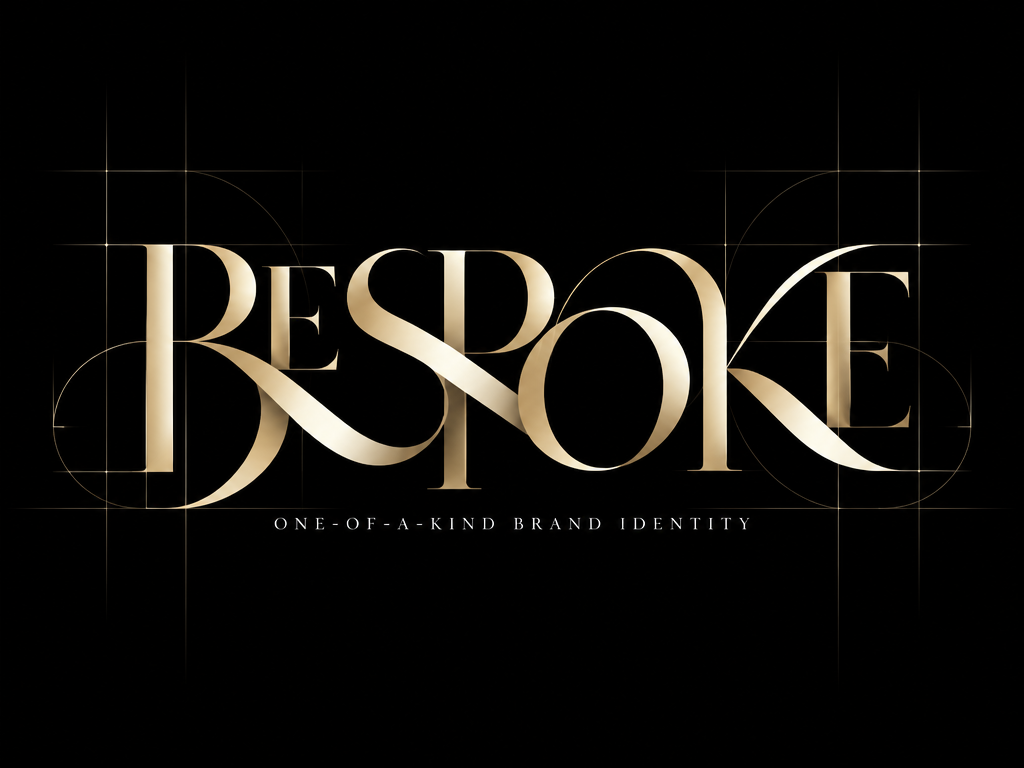 Original avant-garde pure text Logo design concept poster: A high-end champagne gold interlocking linked word art logo that breaks the public template, presenting a unique brand text logo effect.