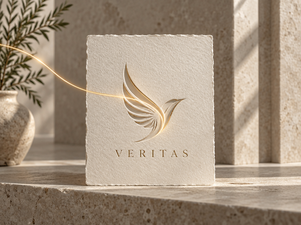 AI minimalist Logo design generation display without complex drawing software: One-click embossing of the golden ratio flying wing brand logo and elegant layout on thick cotton paper cards
