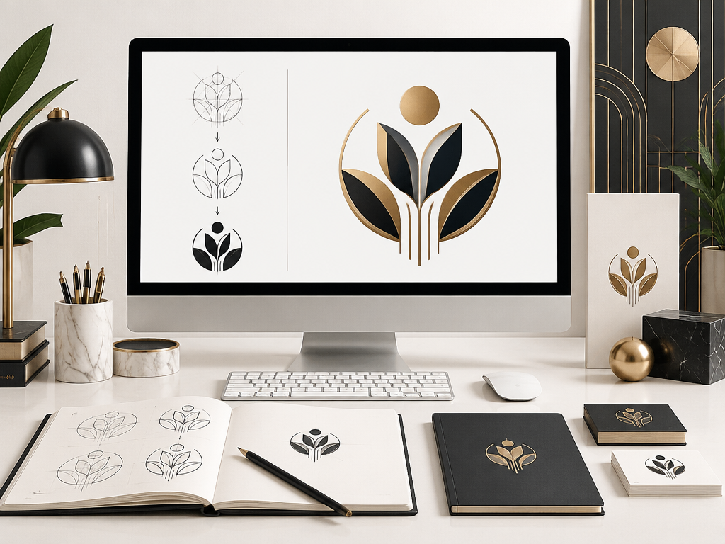 AI vector art logo design with creative geometric branding elements.