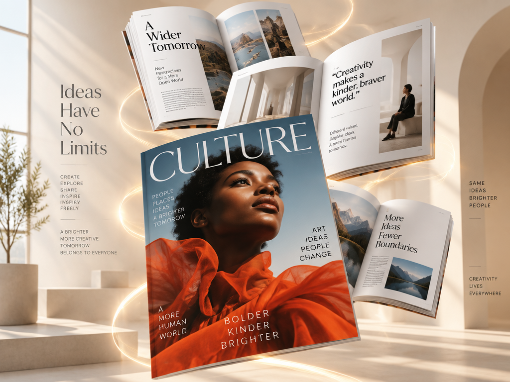 Free AI magazine generator creating dynamic covers and engaging article layouts to overcome budget constraints and creative blocks