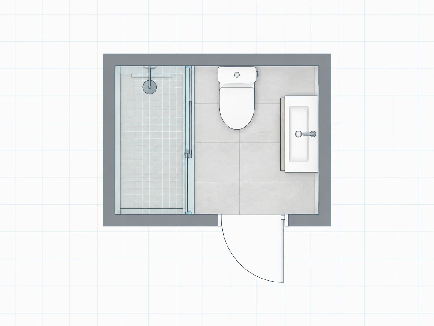 Illustrative small bathroom floor plan with walk-in shower and compact fixtures