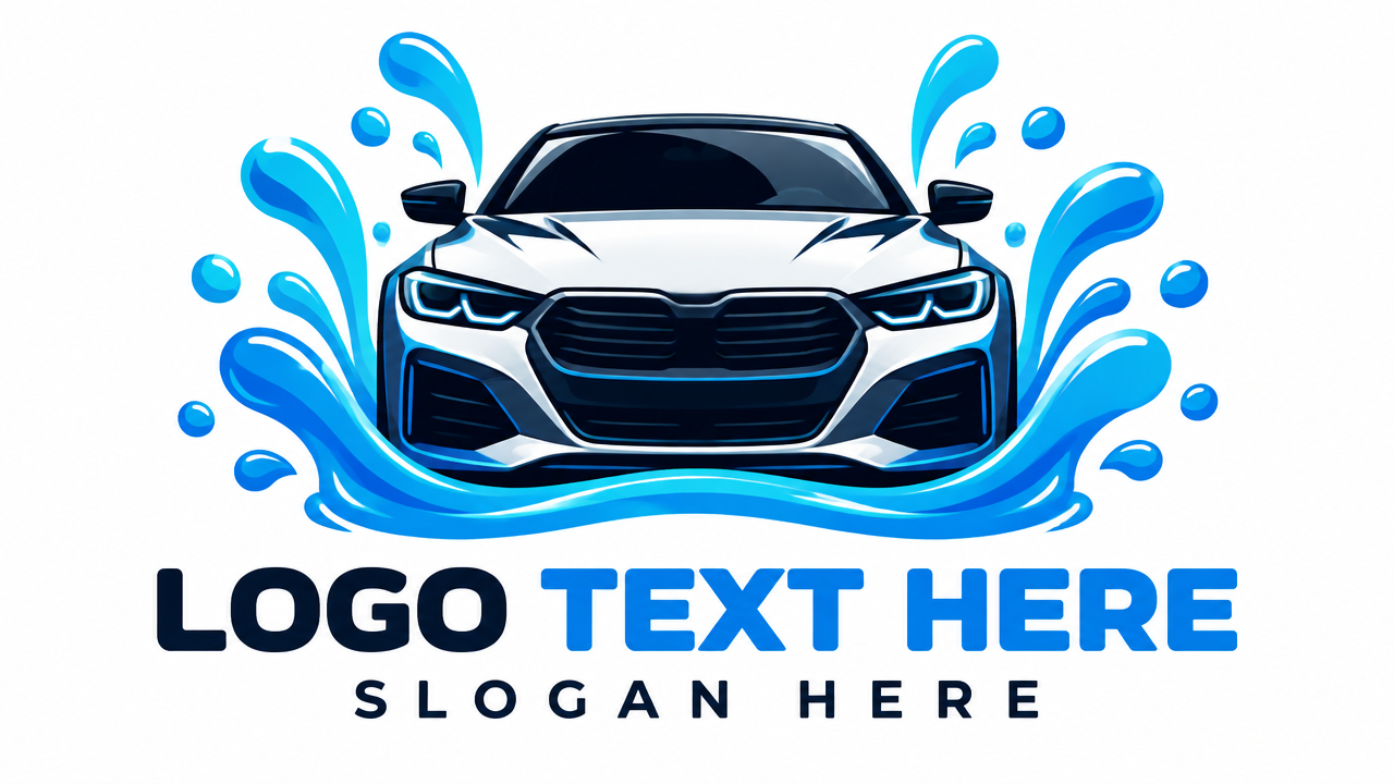Car wash vehicle logo with dynamic water splash