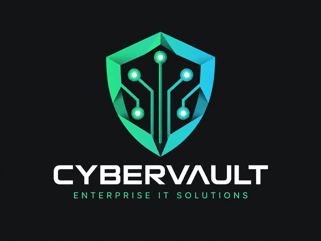 The minimalist geometric safety shield emblem on the dark gray background card and the 2D vector Logo design of the circuit routing of the IT company showcase the professional technology logo generated at low cost in seconds.
