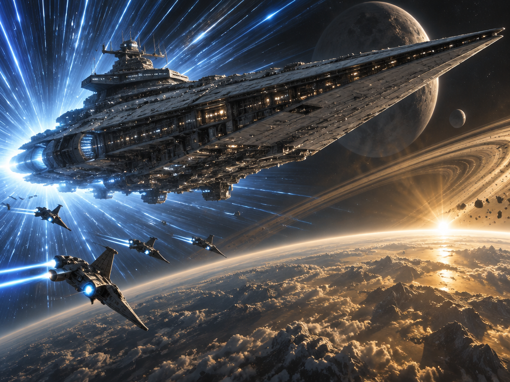 Ai-generated Star Wars images show a huge fleet leaving a wormhole in an instant, created by an AI Star Wars generator