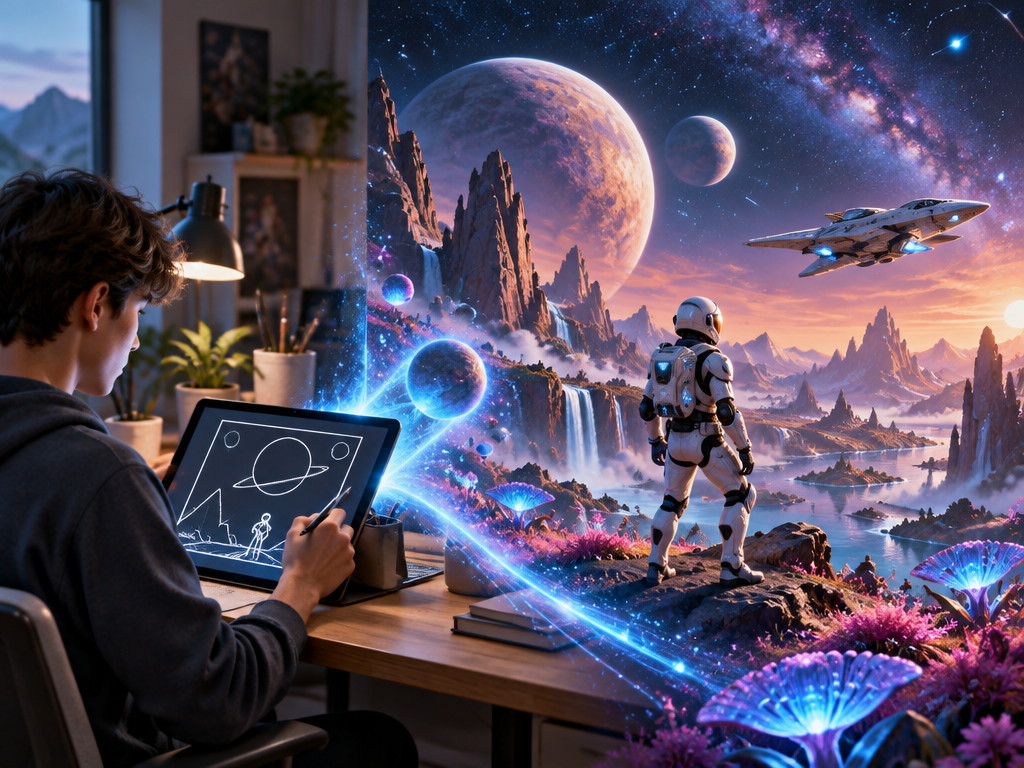 The AI Star Wars Generator can quickly generate galactic sci-fi scene renderings from simple space ideas