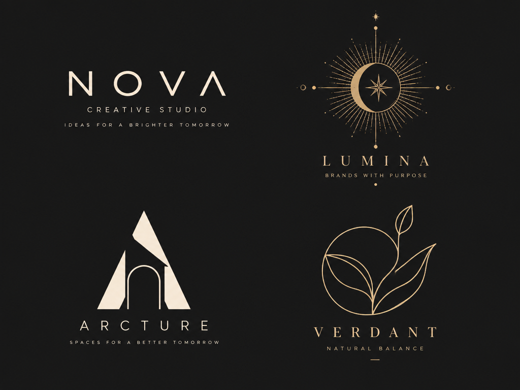 Rejecting mediocrity AI Logo design matrix display: Swiss graphic design style presents diverse brand logos such as pure text logos, fine geometric badges, negative space totems, and organic single lines.