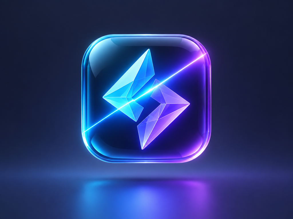 Minimalist 3D mobile application logo icon with high speed light sweep showing fast generation