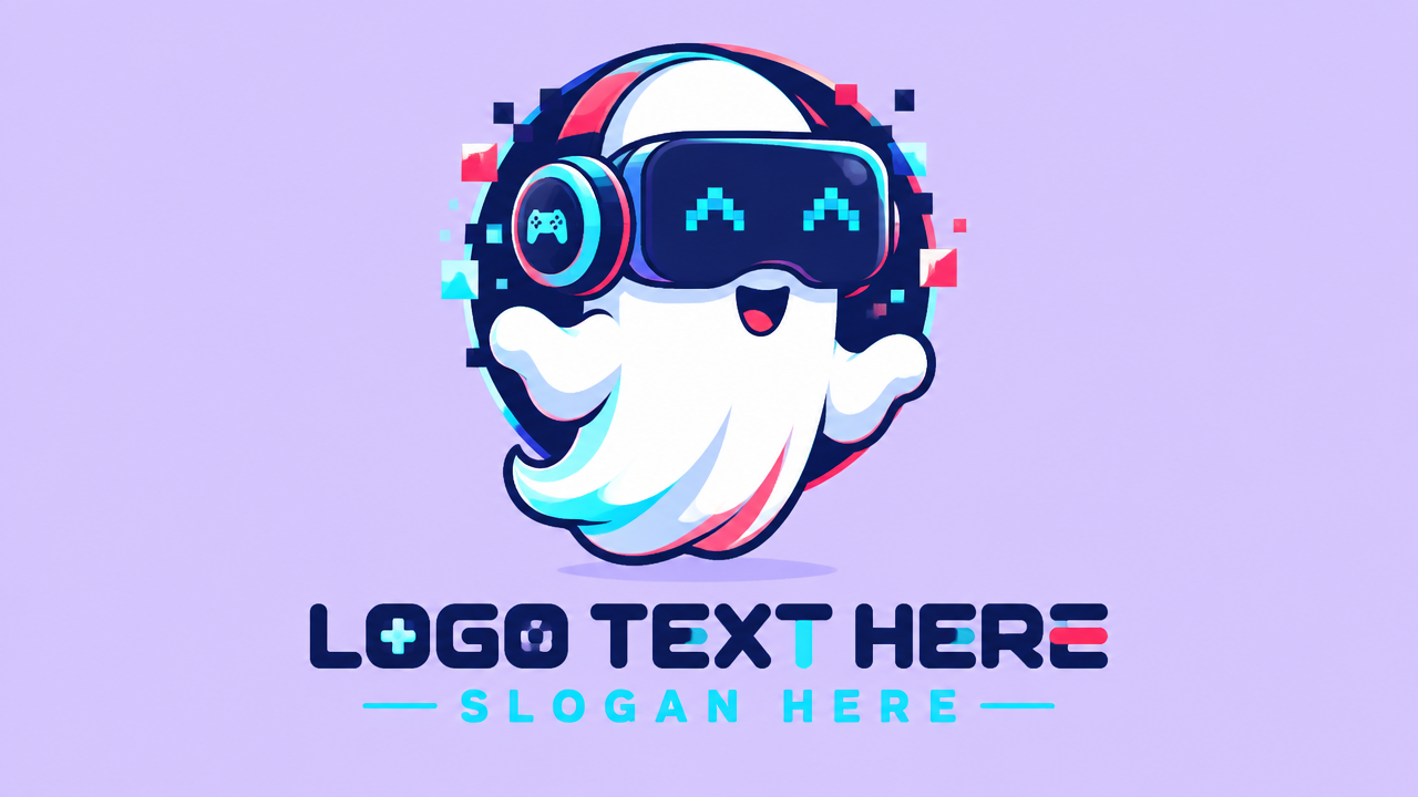 Cute modern cyber ghost mascot graphic logo template for gaming streamers