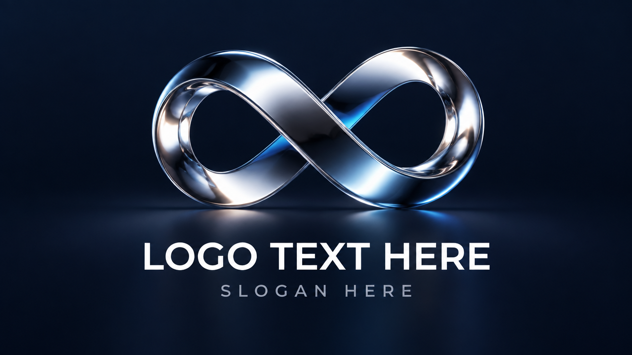 Glossy 3D twisting metallic ribbon logo template on dark background